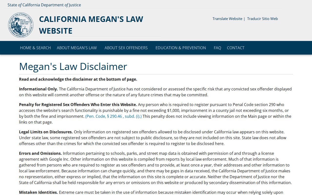 Simi Valley resident lookup view of California Megan's Law search