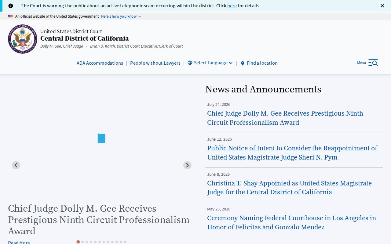 Simi Valley resident lookup view of the Central District of California court