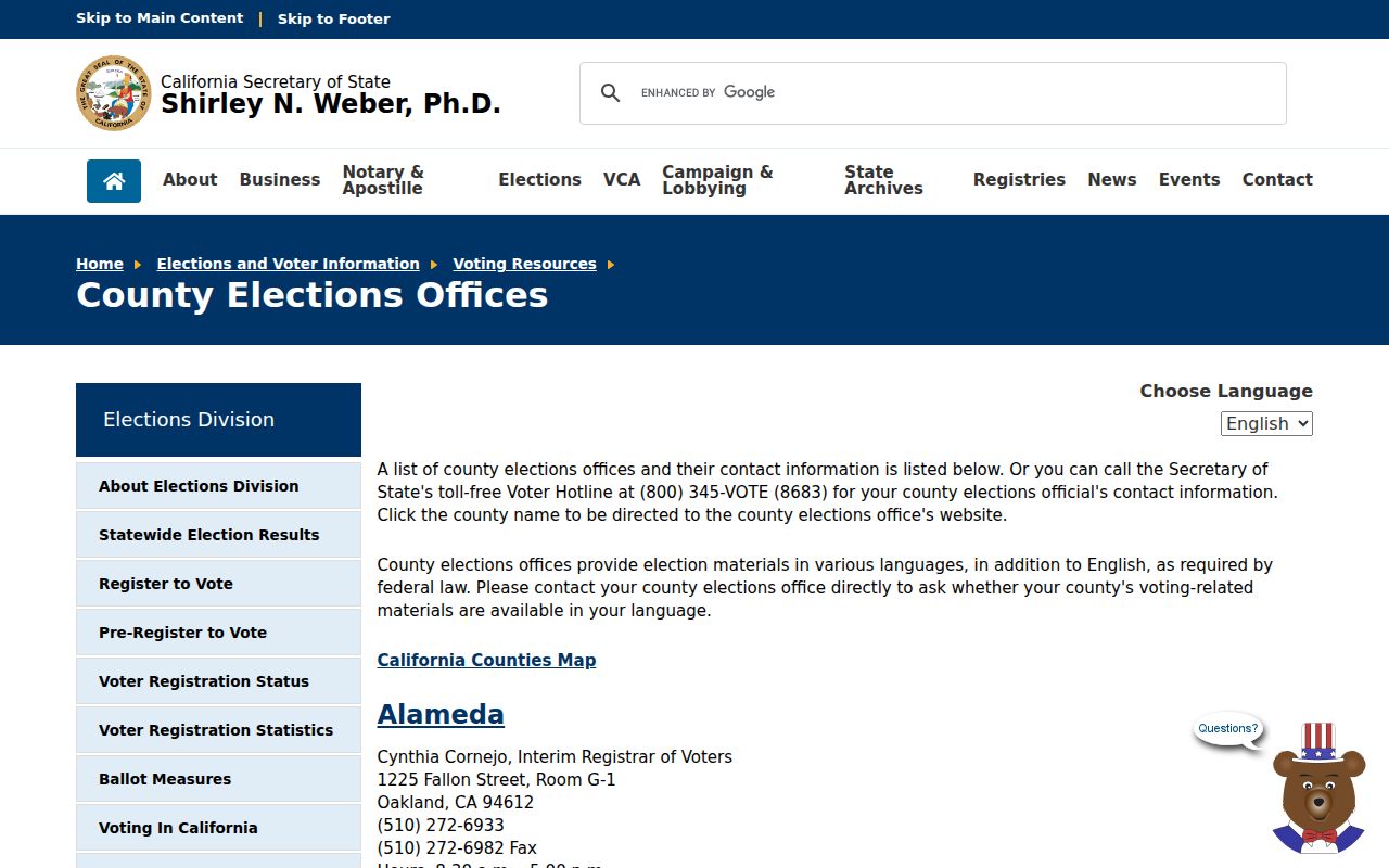 Simi Valley ZIP code directory view of the county elections office resource